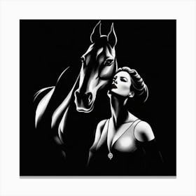 Woman And A Horse Art Print Canvas Print