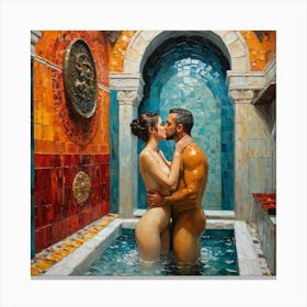 Couple Kiss In The Turkish Bath, Van Gogh Art Style Canvas Print