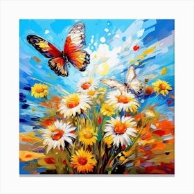 Daisies And Butterflies Canvas Print