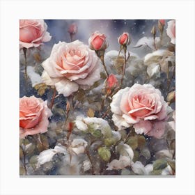 Roses covered with snow 1 Canvas Print