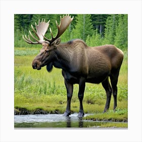 Moose In A Stream Canvas Print