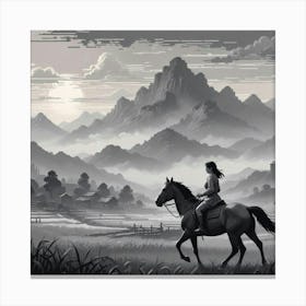 Girl Riding A Horse Canvas Print