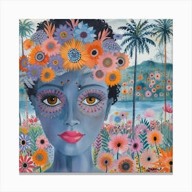 Woman with flowers and blue make-up in Rio carnival Canvas Print