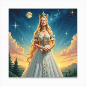 Dignified Queen With Watercolor Celestial Landscape 1 Canvas Print