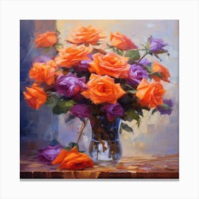 Orange Roses In A Vase Canvas Print