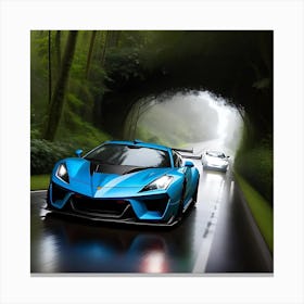 Blue car racing Canvas Print