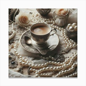 Vintage Coffee And Pearls Canvas Print