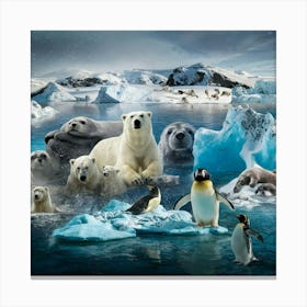Polar Bears And Penguins Canvas Print