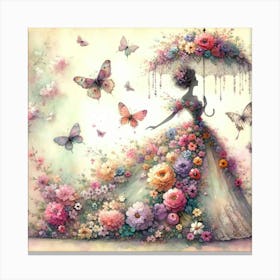 Lady With Flowers And Butterflies Canvas Print