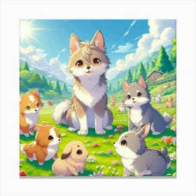 Cute Animals In A Field Canvas Print