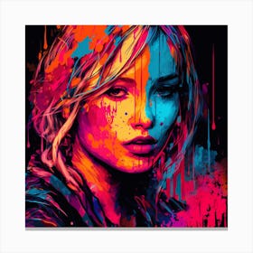 Girl With Paint Splatters Canvas Print