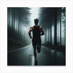 Man Jogging In The Forest Canvas Print