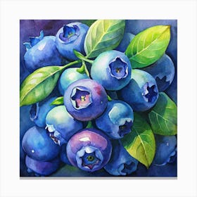 Watercolor Painting Of A Bunch Of Blueberries Canvas Print