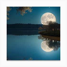 Full Moon Over Lake Canvas Print