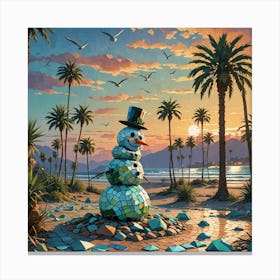 Snowman On The Beach Canvas Print