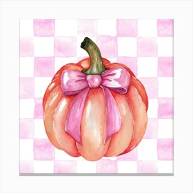 Pumpkin With Pink Bow - Square Canvas Print