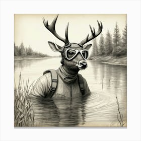 Deer In The Water 9 Canvas Print