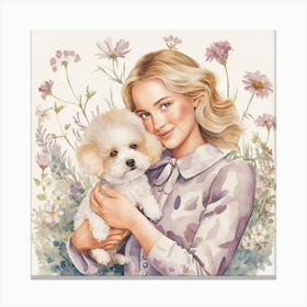 A Pretty Woman Holding A Cute Dog Canvas Print