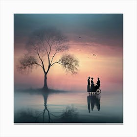 Silhouette Of A Couple In A Wheelchair Canvas Print