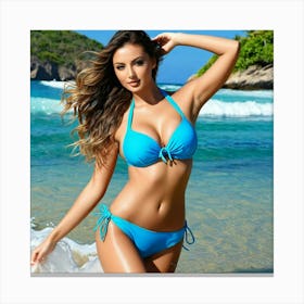 Model Female Sea Ocean Beach Swimwear Fashion Pose Beauty Tropical Summer Blue Water Wa (11) Canvas Print