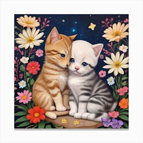 Two Kittens In Flowers3 Canvas Print