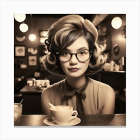 Woman With Glasses And A Cup Of Coffee Canvas Print