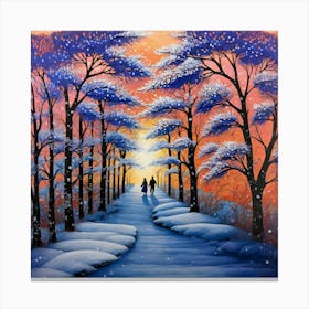 Winter Romance Painting A Couple S Snowy Stroll Canvas Print