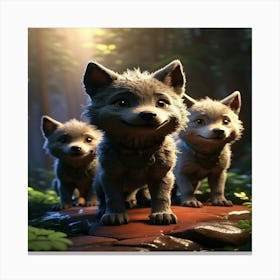 Default Little Wolf Cubs Follow The Black Wolf 1 Canvas Print