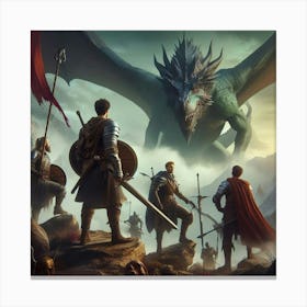Group Of Knights And Dragons Canvas Print