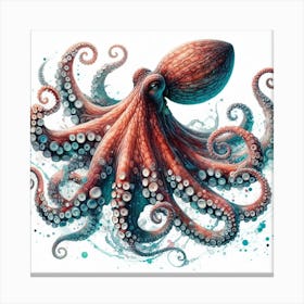 Sea Octopus In Motion, Sea Octopus Watercolour Art Print 1 Canvas Print