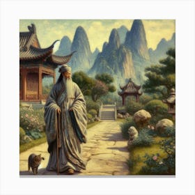 Chinese scholar with a cat Canvas Print