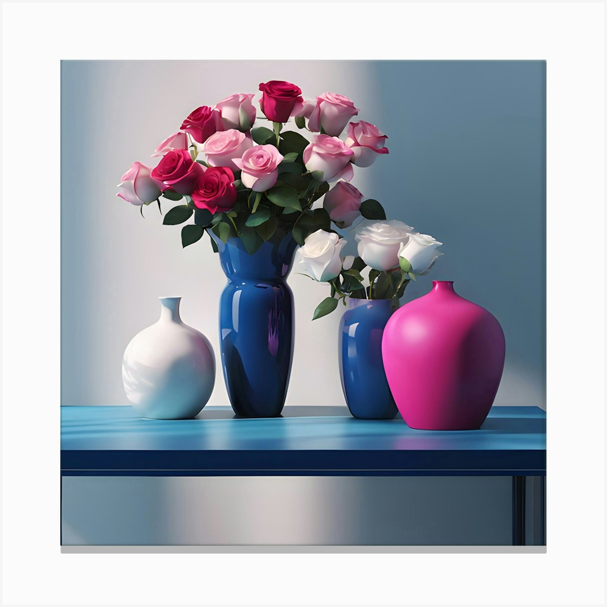 Bouquet of Cerise and Blue Flowers