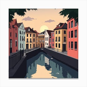 Amsterdam Canal Summer Aerial View Painting 4 Art Print Stampe su tela