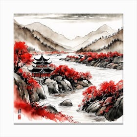 Chinese Landscape Mountains Ink Painting (44) 1 Canvas Print