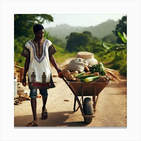 African Man With Wheelbarrow 1 Canvas Print