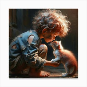 Boy Kissing A Kitten Canvas Print