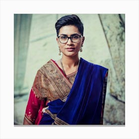 Firefly Indian, Businesswoman, Confident, 30s, Formal, Saree, Modern Twist, Short Hair, Styled Hair, (11) Canvas Print