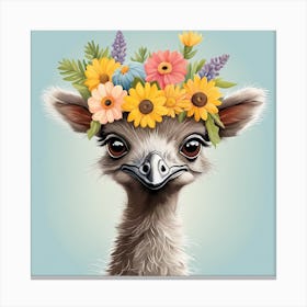 Floral Baby Ostrich Nursery Illustration (31) Canvas Print