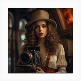 Vintage Girl With Camera 1 Canvas Print