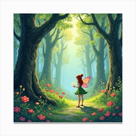 Fairy Realm In A Watercolor Forest With Magic 1 Canvas Print