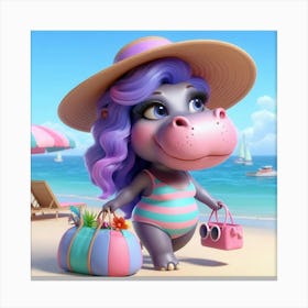 Hippo On The Beach Canvas Print