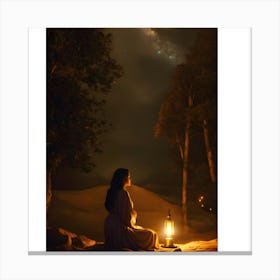 Woman With A Lantern In The Desert Canvas Print