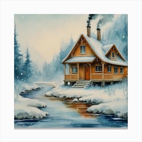 Winter House In The Woods Canvas Print