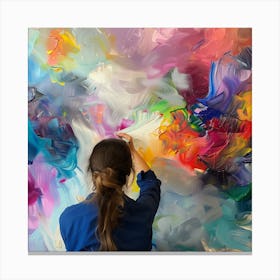 Talented Innovative Female Artist Draws with Her Hands on the Large Canvas, Using Fingers She Creates Colorful, Emotional, Sensual Oil Painting. Contemporary Painter Creating Abstract Modern Art Canvas Print