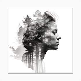 Woman In The Forest Double Exposure Art Canvas Print