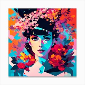 Girl With Flowers On Her Head Canvas Print