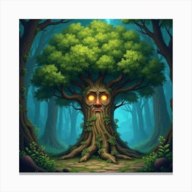 An Enchanted, Talking Tree With A Wise, Ancient Face In A Magical Forest Canvas Print