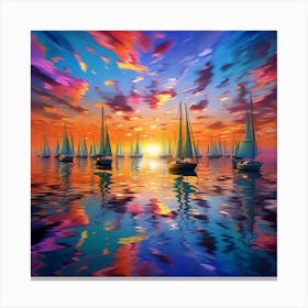 Sailboats At Sunset 10 Canvas Print