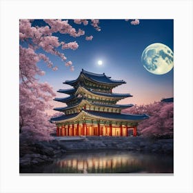 Korean Pagoda At Night Canvas Print