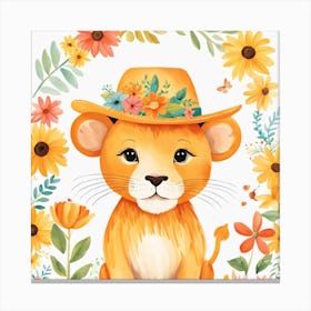 Floral Baby Lion Nursery Painting (6) Canvas Print